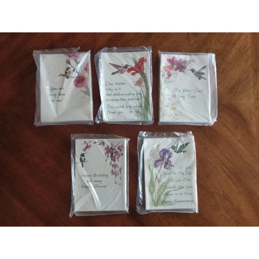 Vintage 1980s Lot Hummingbird Flowers 5x12 60 Cards 6.8x4.8